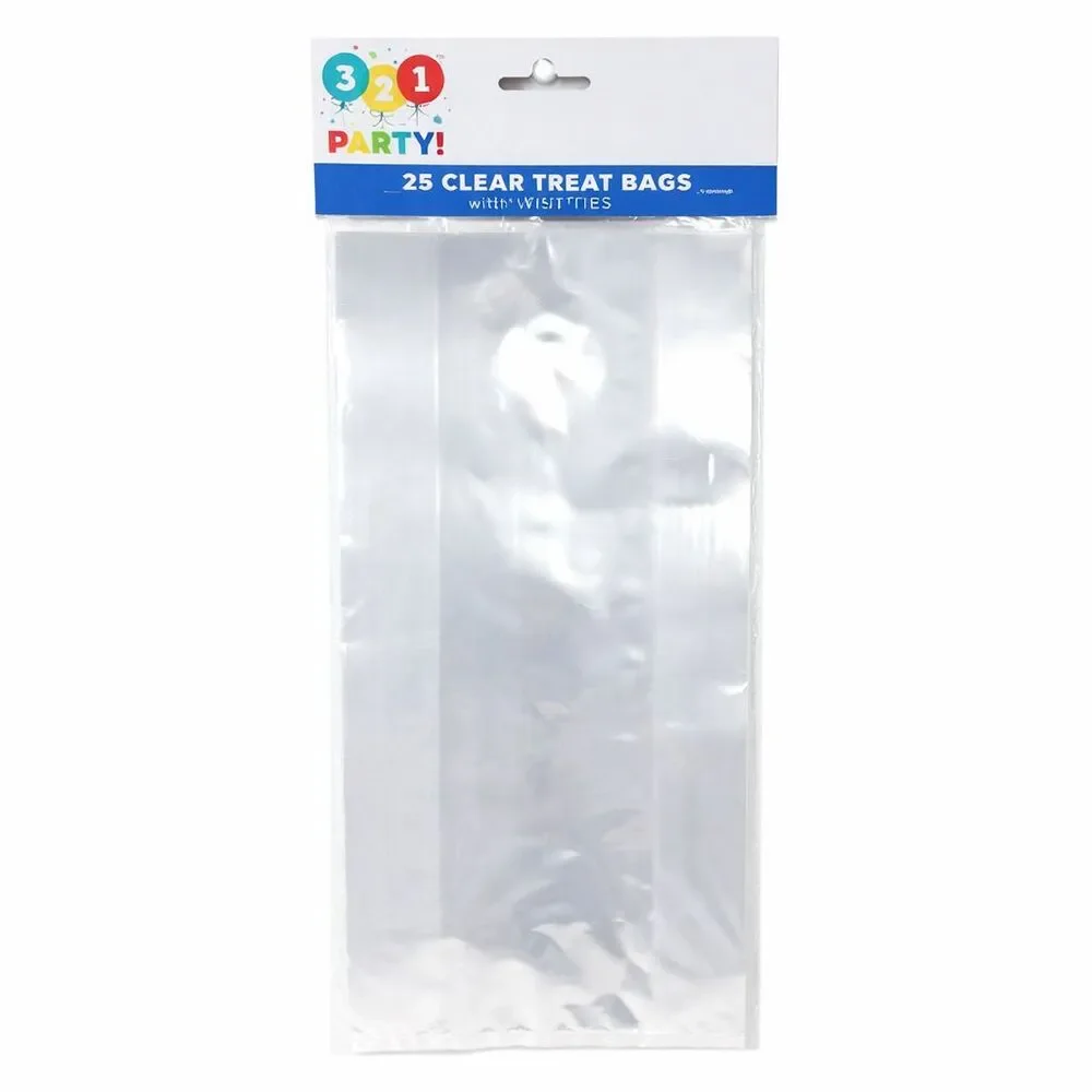 321 Party! 25 Clear Treat Bags w/ Twist Ties Gift Candy Cellophane 5